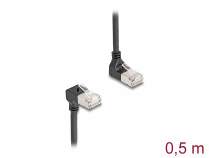 Cablu de retea RJ45 Cat.6A S/FTP Slim unghi 90 grade sus/jos 0.5m Negru, Delock 80292