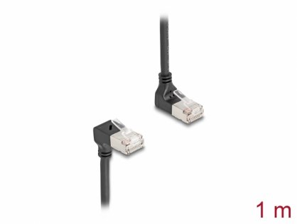 Cablu de retea RJ45 Cat.6A S/FTP Slim unghi 90 grade sus/jos 1m Negru, Delock 80293