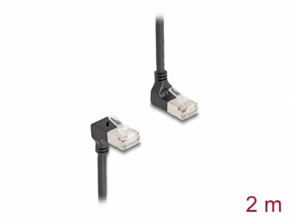 Cablu de retea RJ45 Cat.6A S/FTP Slim unghi 90 grade sus/jos 5m Negru, Delock 80296