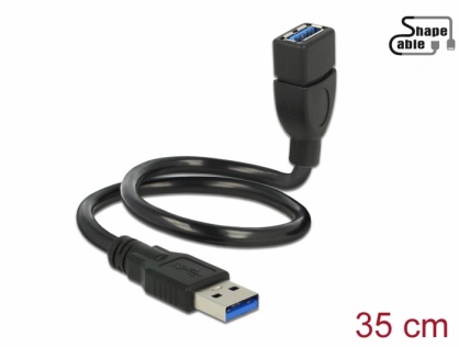 Cablu prelungitor USB 3.0-A ShapeCable 0.35m, Delock 83714