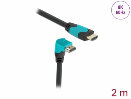 Cablu Ultra High Speed HDMI 8K60Hz/4K240Hz drept/unghi 90 grade jos T-T 2m Negru/Bleu, Delock 86992