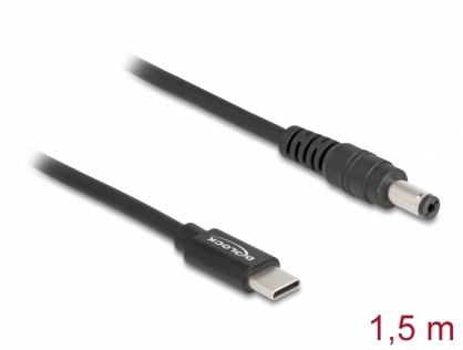Cablu de alimentare laptop USB type C la DC 5.5 x 2.1 mm 20V/3A 1.5m, Delock 87977