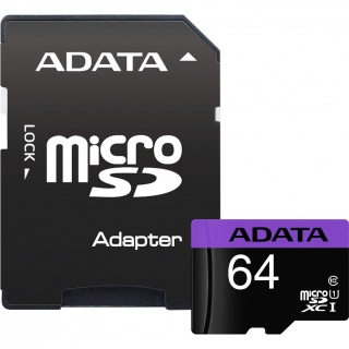 Card de memorie micro SDXC 64GB clasa 10 + adaptor SD, ADATA AUSDX64GUICL10-RA1