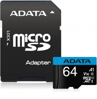 Card de memorie micro SDXC 64GB clasa 10 + adaptor SD, A-DATA AUSDX64GUICL10A1-RA1
