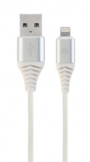 Cablu date + incarcare USB la iPhone Lightning Premium 2m Argintiu/Alb, Gembird CC-USB2B-AMLM-2M-BW2