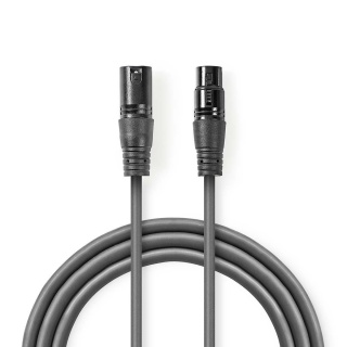 Cablu audio balansat prelungitor XLR 3 pini T-M 5m, Nedis COTH15010GY50