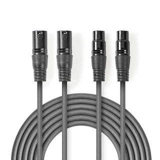 Cablu audio balansat prelungitor 2 x XLR la 2 x XLR T-M 3m, Nedis COTH15030GY30