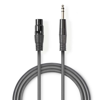 Cablu balansat XLR 3 pini la jack stereo 6.35mm M-T 1.5m Gri, Nedis COTH15110GY15