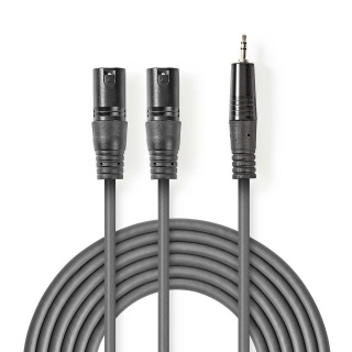 Cablu audio stereo balansat 2 x XLR 3 pini la jack 3.5mm T-T 3m Gri, Nedis COTH15310GY30