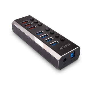 HUB USB 3.2 Gen1-A la 4 x USB-A + 3 x USB-A Fast Charging cu switch On/Off, Lindy L43371