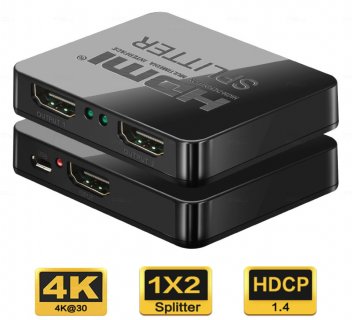 Multiplicator HDMI 4K30Hz 2 porturi cu alimentare USB, KHSPLIT2C