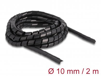 Organizator cabluri spiralat 2m x 10mm Negru, Delock 19014