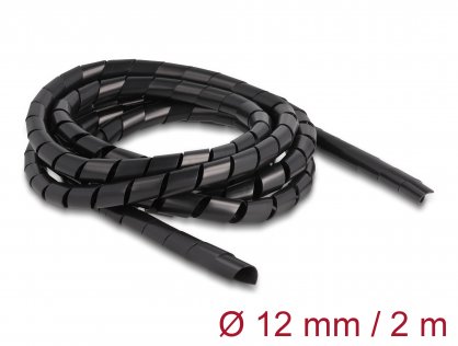 Organizator cabluri spiralat 2m x 12mm Negru, Delock 19015