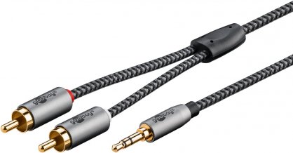 Cablu audio jack stereo 3.5mm la 2 x RCA T-T 1m brodat, Goobay Plus G65285