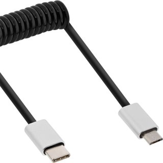 Cablu micro USB 2.0 la USB type C spiralat 3m, InLine IL35863