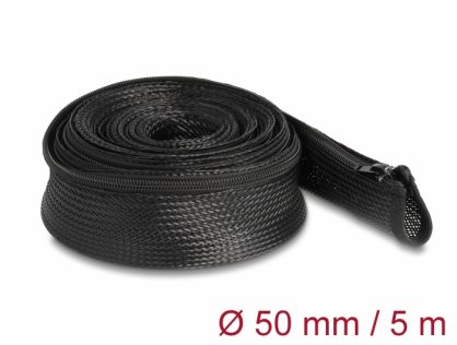 Manson impletit cu fermoar rezistent la caldura 5m x 50mm Negru, Delock 19173