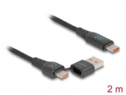 Cablu Fast charging USB 2.0 type C + adaptor USB-A la USB type C 140W cu indicator LED 1.2m, Delock 88137