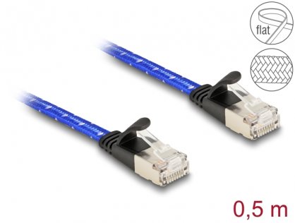 Cablu de retea brodat RJ45 Cat.6A Flat FTP 0.5m Albastru, Delock 80382