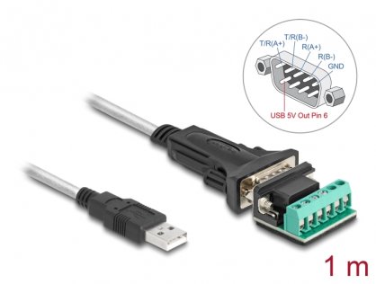 Adaptor USB 2.0-A la Serial RS-422/485 cu terminal block 5V 1m, Delock 64268