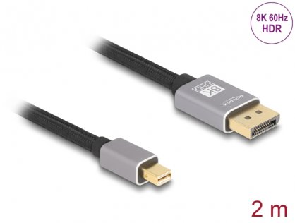 Cablu mini Displayport la Displayport 8K60Hz/4K240Hz 2m Negru/Argintiu, Delock 81092