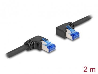 Cablu de retea RJ45 Cat.6A S/FTP unghi stanga/unghi dreapta 2m Negru, Delock 80465