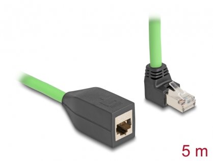 Cablu prelungitor de retea RJ45 Cat.6A SFTP drept/unghi sus TPU 5m Verde pentru medii industriale, Delock 80885