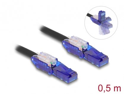 Cablu de retea RJ45 Cat.6 UTP conectori in unghi 180 grade 0.5m Negru, Delock 80925