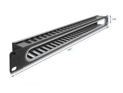 Panou 19" 1U cu organizare cabluri si protectie la margine Negru, Delock 67277