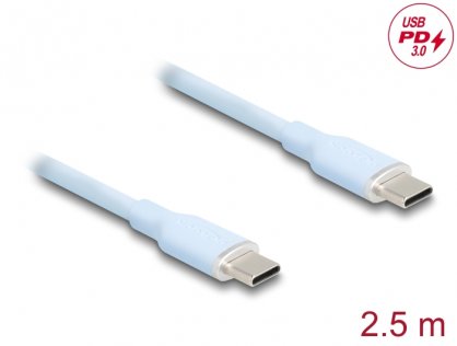 Cablu USB 2.0 type C la USB type C T-T PD 3.0 60W 2.5m Alb, Delock 81235