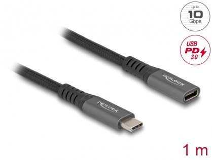 Cablu prelungitor USB 3.2 type C 10Gb/100W T-M 1m brodat, Delock 80022