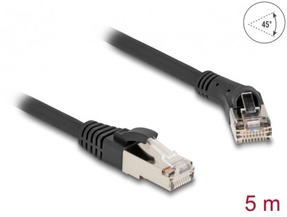 Cablu de retea RJ45 Cat.8.1 S/FTP drept/unghi 45 grade dreapta 5m Negru, Delock 80707