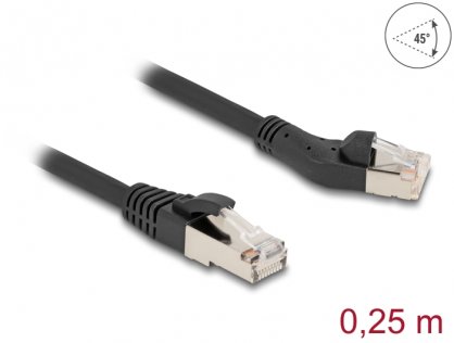 Cablu de retea RJ45 Cat.8.1 S/FTP drept/unghi 45 grade stanga 0.25m Negru, Delock 80734