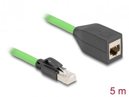 Cablu prelungitor de retea RJ45 Cat.6A SFTP TPU 5m Verde pentru medii industriale, Delock 80882