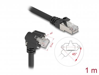 Cablu de retea RJ45 Cat.6 SFTP drept/unghi cu suruburi 1m Negru, Delock 80917