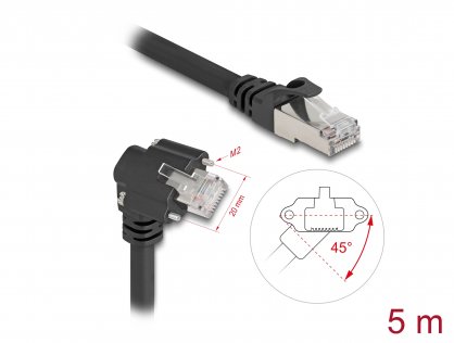 Cablu de retea RJ45 Cat.6 SFTP drept/unghi cu suruburi 5m Negru, Delock 80920