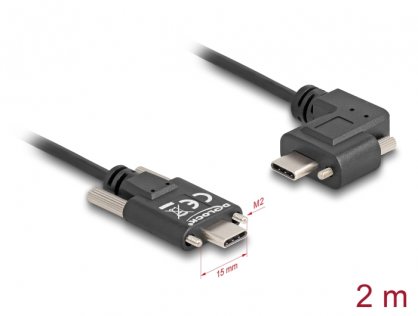 Cablu cu suruburi USB 2.0 type C drept/unghi stanga/dreapta T-T 60W 2m, Delock 80957