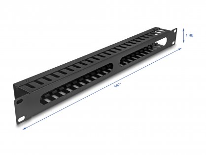 Panou de ghidare cabluri 19" cu 2 deschideri 1U metal Negru, Delock 81558