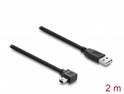 Cablu USB-A 2.0 la mini USB drept/unghi 90 grade T-T 2m Negru, Delock 81652