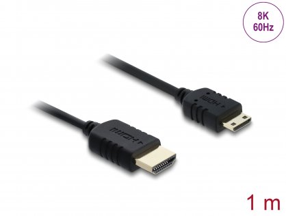 Cablu Coaxial High Speed HDMI la mini-C HDMI 8K60Hz/4K240Hz 1m Negru, Delock 81684