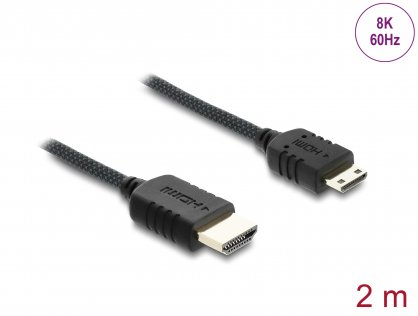 Cablu Coaxial High Speed HDMI la mini-C HDMI 8K60Hz/4K240Hz brodat 2m Negru, Delock 81688