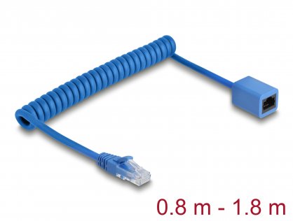 Cablu prelungitor spiralat RJ45 Cat.6 UTP max 1.8m Albastru, Delock 90366