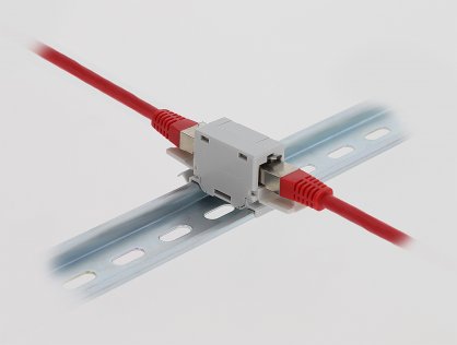 Cupla RJ45 Cat.6A cu capac de protectie impotriva prafului pentru montare sina DIN, Delock 90768