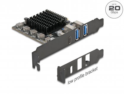 PCI Express 1 x USB Type C 20 Gbps + 2 x USB-A 10 Gbps - LPFF, Delock 90891