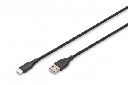 Cablu USB-A 2.0 la USB type C 60W 2m Negru, Digitus AK-300340-020-S