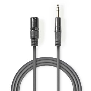 Cablu audio jack stereo 6.35mm la XLR 3 pini T-T 1.5m Gri, Nedis COTH15100GY15