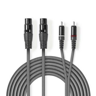 Cablu audio balansat 2 x XLR 3 pini la 2 x RCA M-T 1.5m, Nedis COTH15230GY15