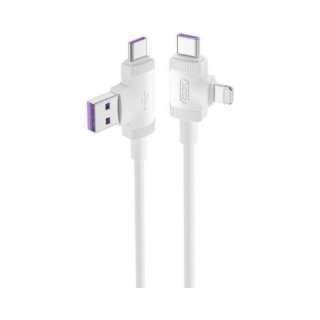 Cablu multifunctional 4 in 1 USB-A + USB type C la USB type C + Lightning T-T 1m Alb, XO NB237