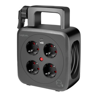Prelungitor/tambur cu 4 x Schuko + 1 x USB-A + 1 x USB-C 5m Negru, Logilink LPS504