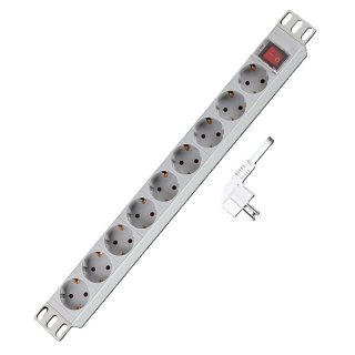 Prelungitor PDU 19" cu 9 prize Schuko + switch 2m Gri, Logilink PDU9C04