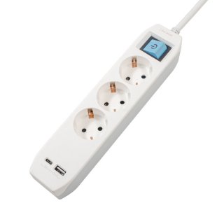 Prelungitor cu 3 x Schuko + 1 x USB type C + 1 x USB-A 1.8m Alb, Spacer PP-3-18-TC-USB